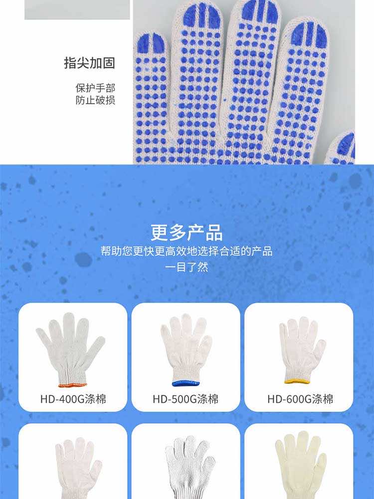 漢盾?720G 藍點雙面點塑滌棉7針漂白點塑紗線手套