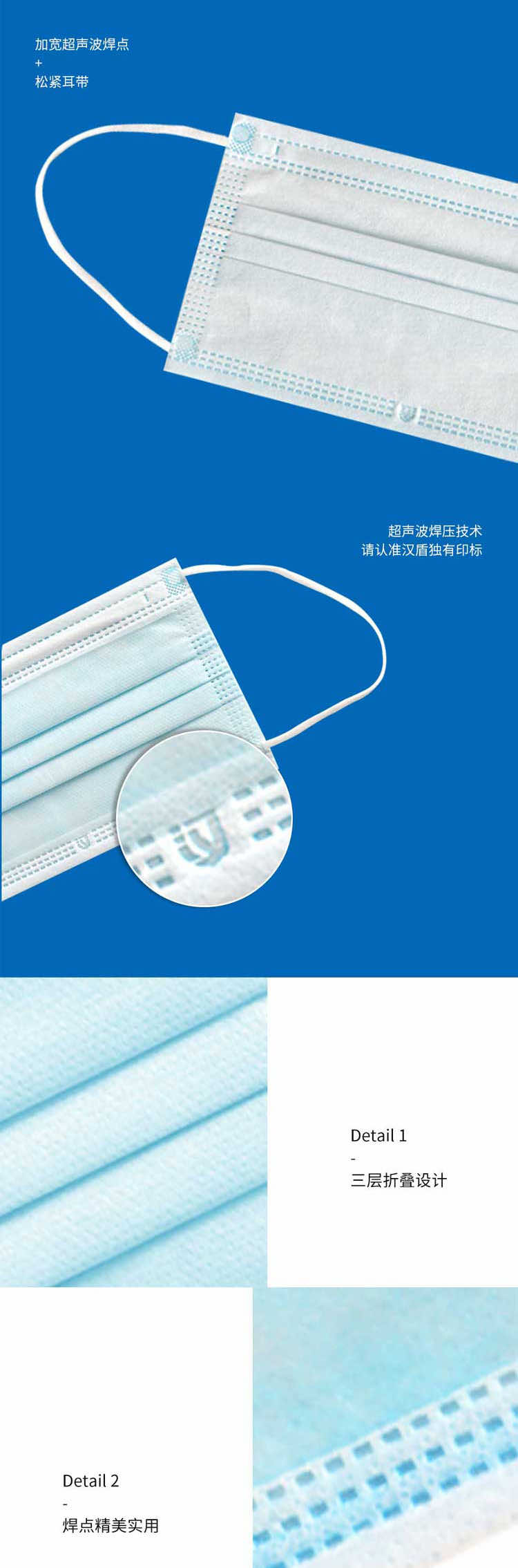 漢盾勞保用品 HD1096 三層藍(lán)色一次性平面口罩 獨(dú)立裝